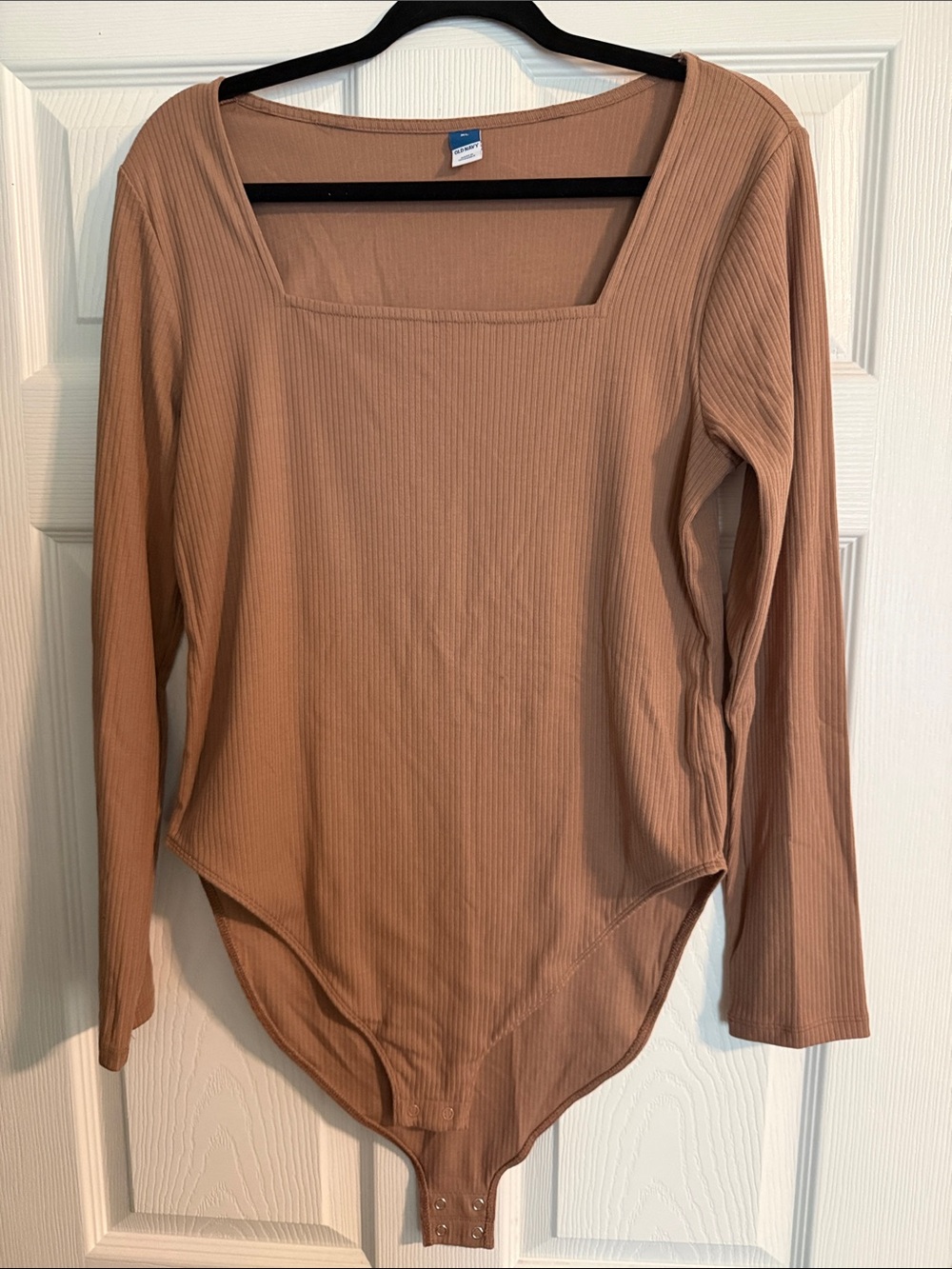 Old Navy Ribbed Square-Neck Long Sleeve Bodysuit - Camel/Tan